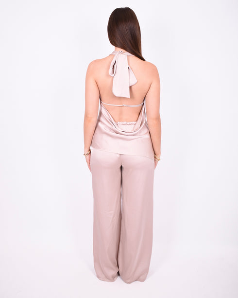 satin halter set taupe