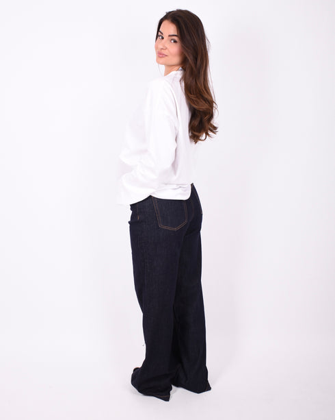 wide leg stretch jeans dark blue
