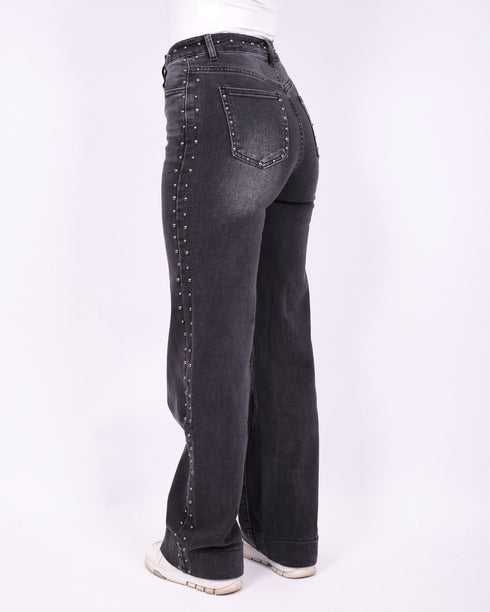 studs wide leg stretch jeans dark grey