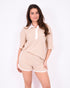 Striped crochet polo set beige