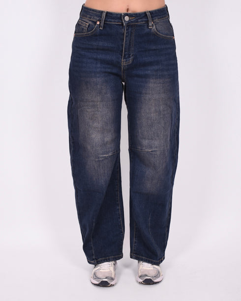 Petit dark blue barrel stretch jeans