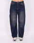 Petit dark blue barrel stretch jeans