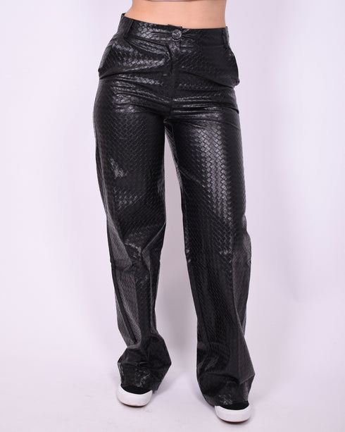 Braided leather pants black