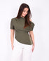 off shoulder draped top kaki