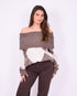 checkered off shoulder sweater taupe/brown