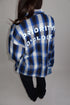 priority checkered rhinestone blouse blue