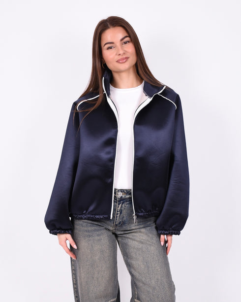 satin bomber jacket navy