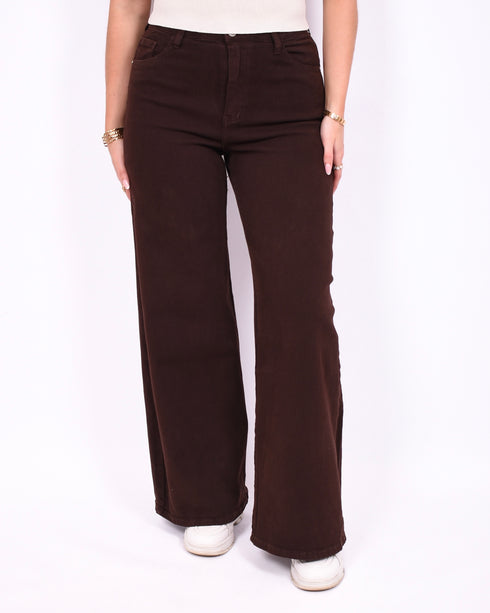 brown wide leg stretch jeans
