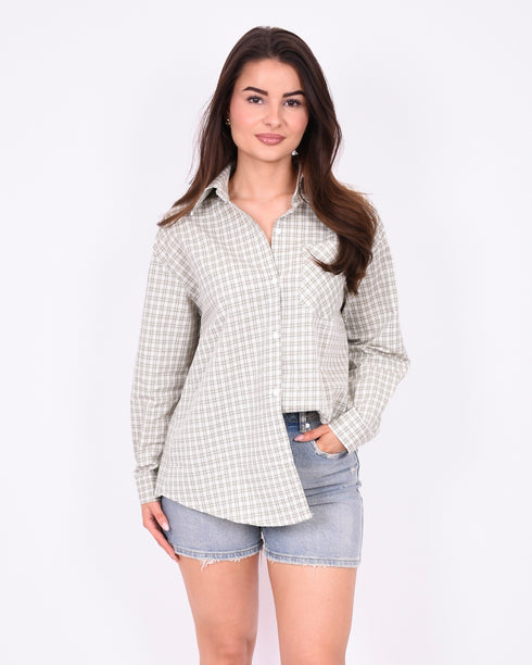 Checked rhinestone blouse matcha