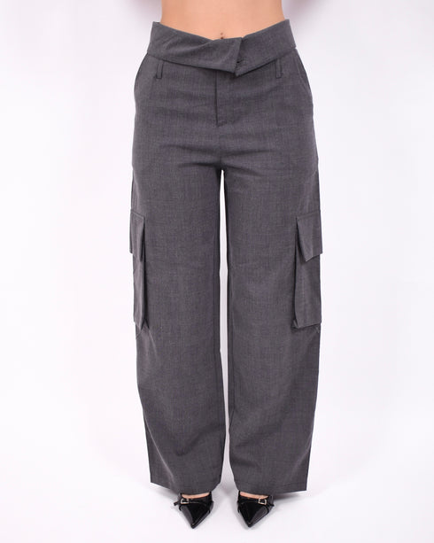 Foldover checkered pants grey