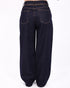 Leather waist jeans dark blue