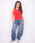 Medium blue barrel stretch jeans