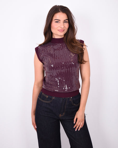 sequin spencer top bordeaux