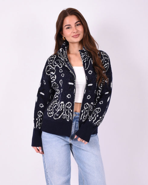 Paisley knit vest navy