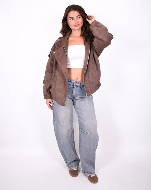 suede bomber jacket brown