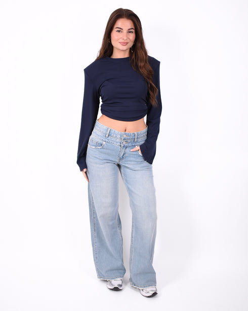 Double waist stretch jeans light blue