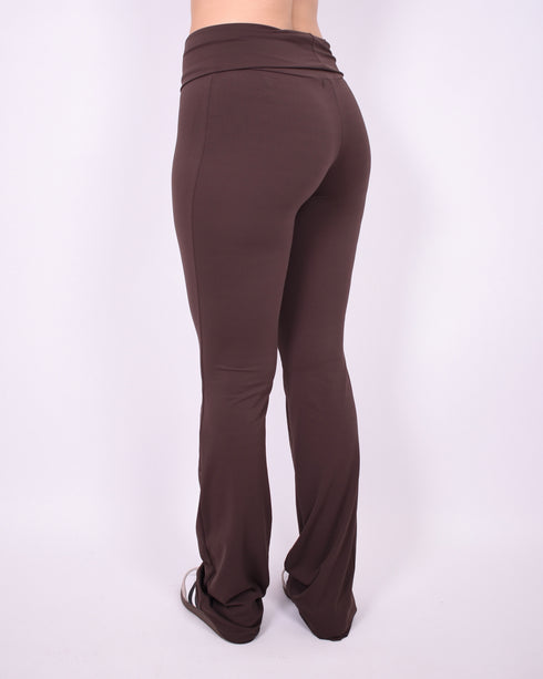 fold over flared pants brown