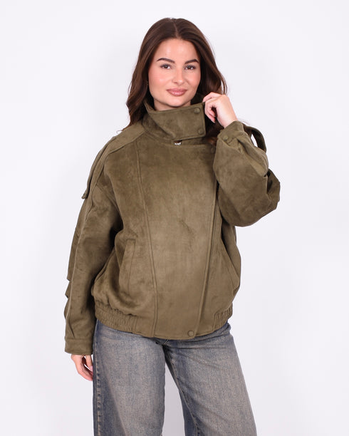 suede bomber jacket khaki