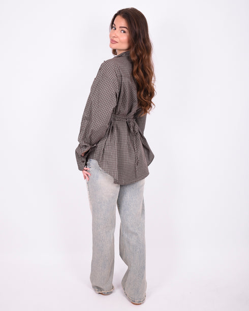 checkered snatch blouse brown