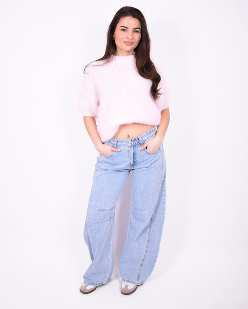 lined balloon jeans blue