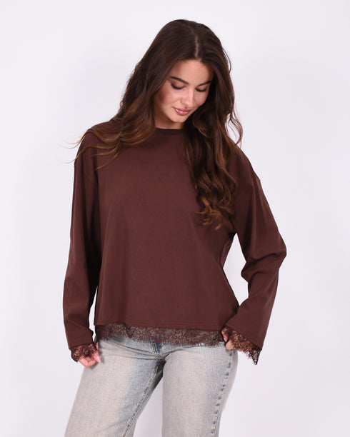 Lace split longsleeve brown