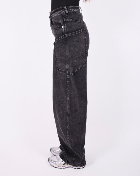 dark grey barrel cargo stretch jeans