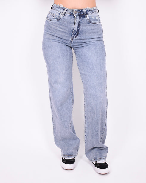 distressed straight leg stretch jeans blue