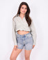 Checked rhinestone blouse matcha