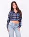 Checkered rhinestone blouse navy