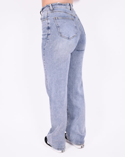 distressed straight leg stretch jeans blue