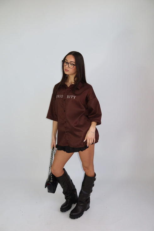 priority members boxy blouse brown