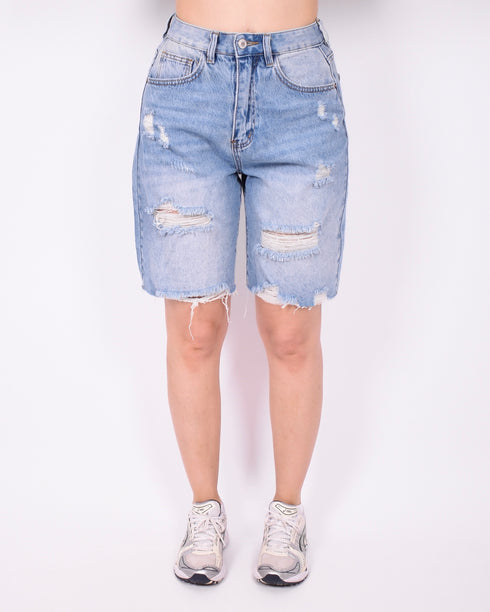 ripped stretch jort vintage blue