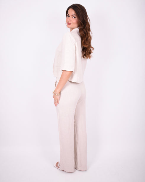 Linnen split blazer set beige