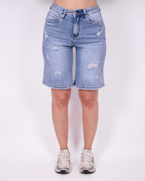 distressed stretch jort blue