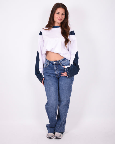 tall wide leg stretch jeans medium blue
