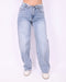 Foldover stretch balloon jeans blue