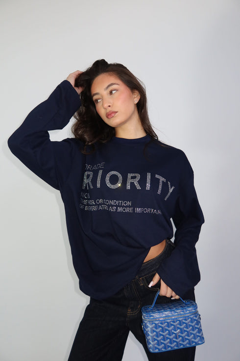 Priority rhinestone longsleeve navy