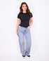 distressed straight leg stretch jeans blue