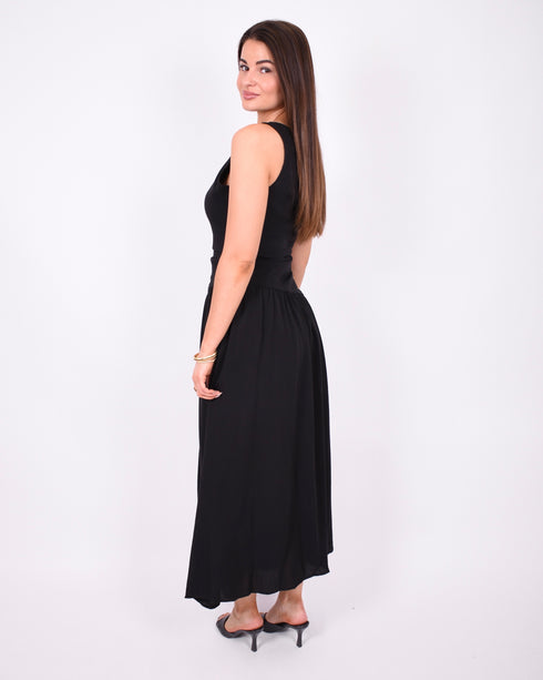 One shoulder linnen maxi dress black