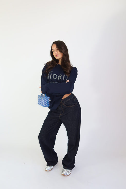 Priority rhinestone longsleeve navy