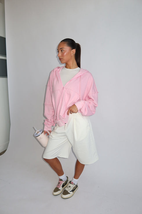 Priority zip up hoodie pink