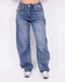 Medium blue barrel stretch jeans