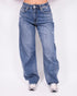 Medium blue barrel stretch jeans