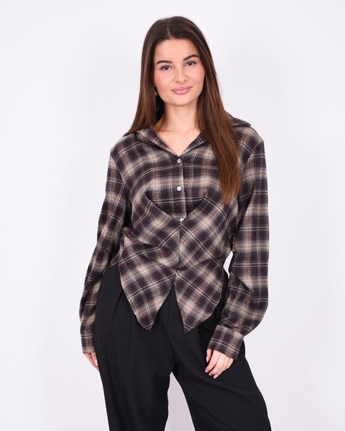 snatch checkered blouse taupe