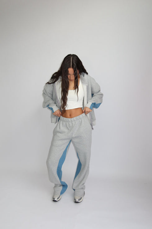 priority denim patch tracksuit light grey