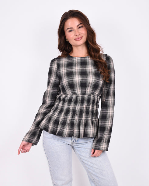 checkered peplum top black