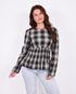 checkered peplum top black