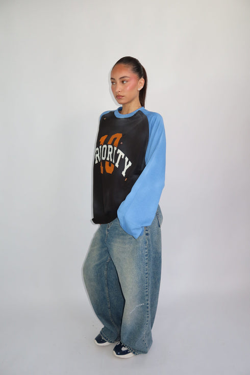 Priority ‘10’ Distressed Longsleeve Blue