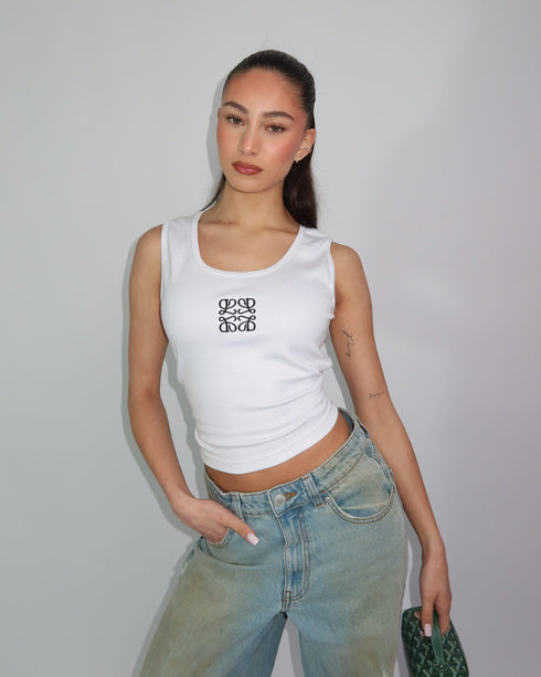 priority monogram tank top white