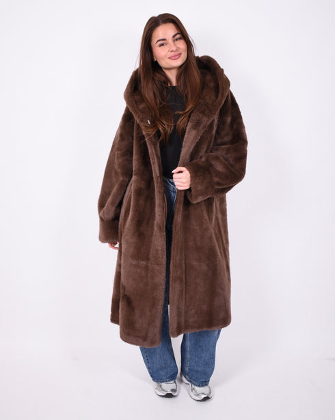maxi faux fur coat brown